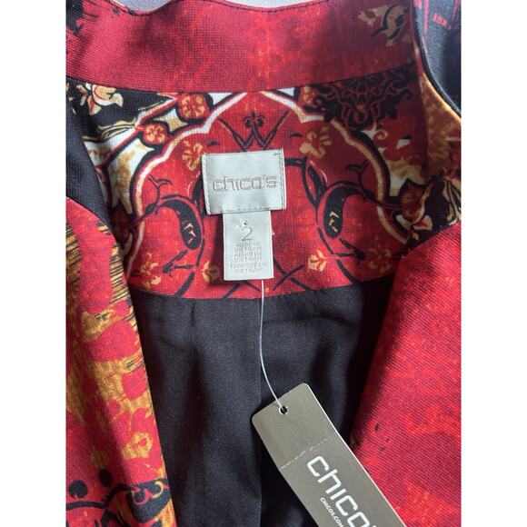 Chico's Artisanal Print Ponte Blazer Womens Size Large Red Art to Wear NWT - Picture 4 of 9